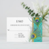 Carte de réponse RSVP Peacock Feaths Style Art Déc (Debout devant)