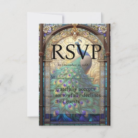Carte de réponse RSVP Peacock Mariage (Devant)
