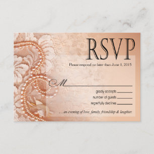 Carte de réponse RSVP Perles et dentelle   pêche p