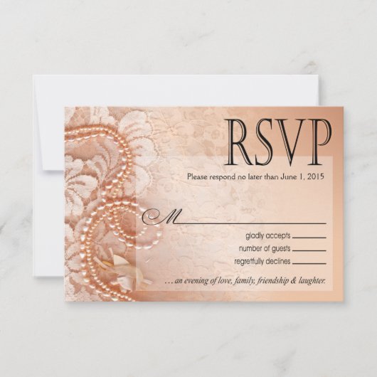 Carte de réponse RSVP Perles et dentelle | pêche p (Devant)