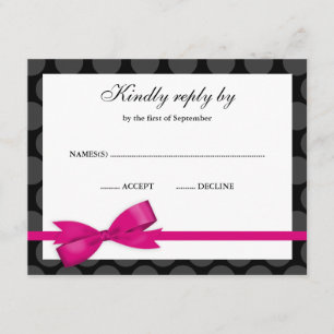Carte de réponse RSVP Pink and Black Polka Dot Bow