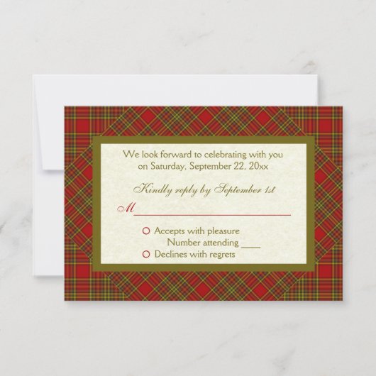 Carte de réponse RSVP plaid rouge vert chrétien d' (Devant)