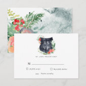 Carte de réponse RSVP pour blason aquarelle floral (Devant / Derrière)