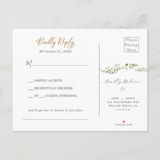 Carte de réponse RSVP pour chanson de verdure doré (Dos)