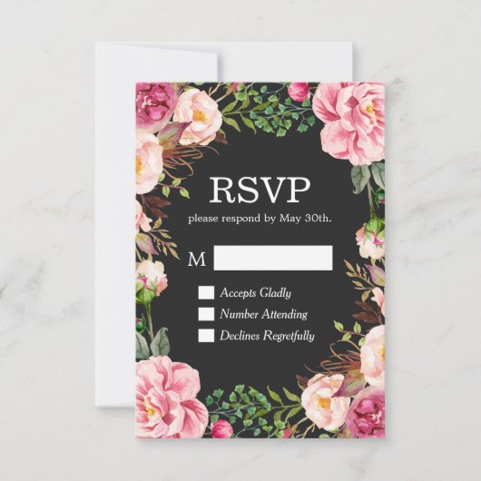 Carte de réponse RSVP pour décoration florale magn (Devant)