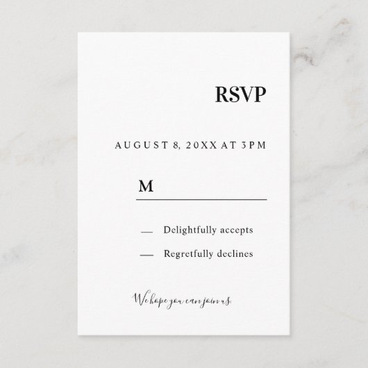 Carte de réponse RSVP pour invitation de mariage (Devant)