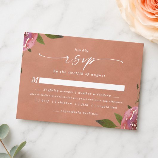 Carte de réponse RSVP pour le choix de repas Chic