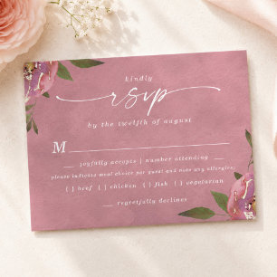 Carte de réponse RSVP pour le choix de repas Rose