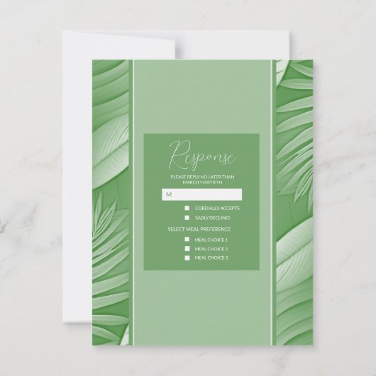 Carte de réponse RSVP pour le mariage à thème vert (Dos)
