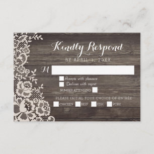 Carte de réponse RSVP pour le mariage en bois dent