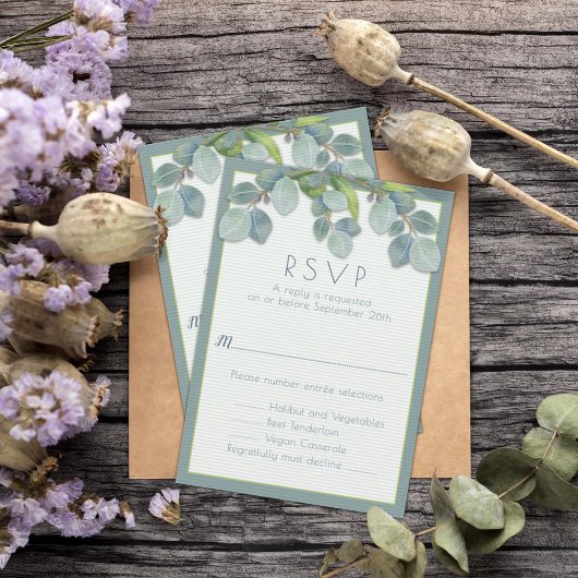 Carte de réponse RSVP pour le menu de mariage à la