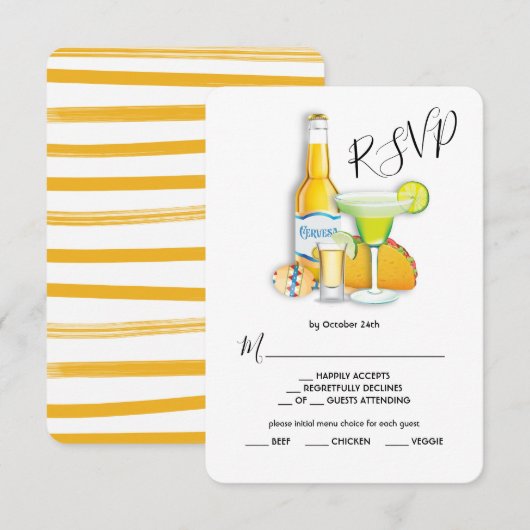 Carte de réponse RSVP pour le menu Tacos Tequila & (Devant / Derrière)