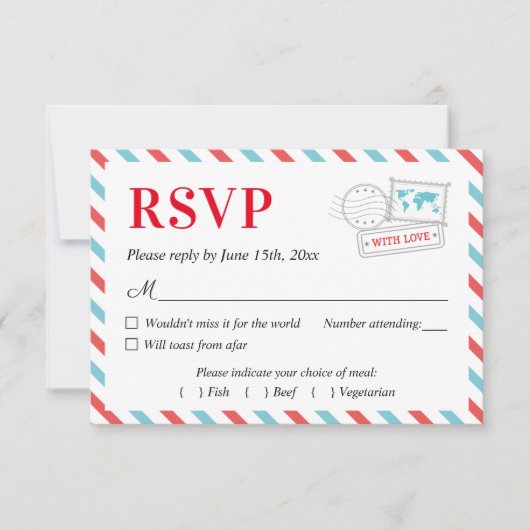 Carte de réponse RSVP pour mariage aérien sur post (Devant)