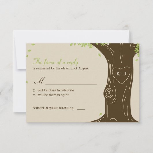 Carte de réponse RSVP pour mariage au chêne (Devant)