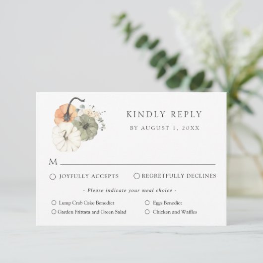 Carte de réponse RSVP pour mariage automnal rustiq (Debout devant)