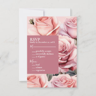 Carte de réponse RSVP pour mariage aux roses roses