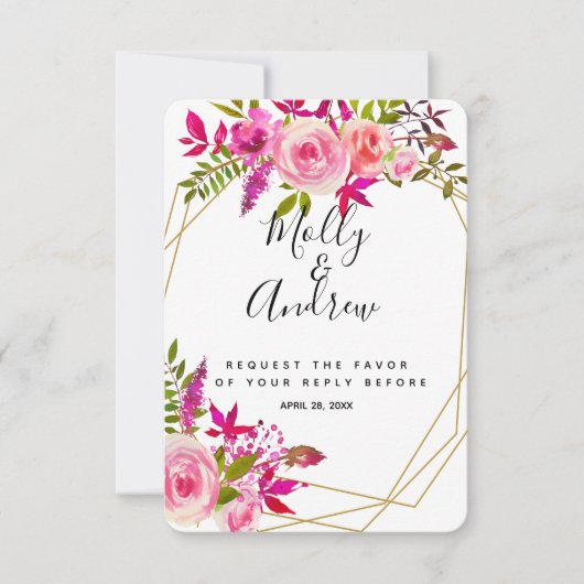 Carte de réponse RSVP pour mariage avec des roses (Devant)