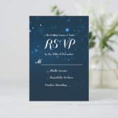 Carte de réponse RSVP pour mariage bleu étoilé (Debout devant)