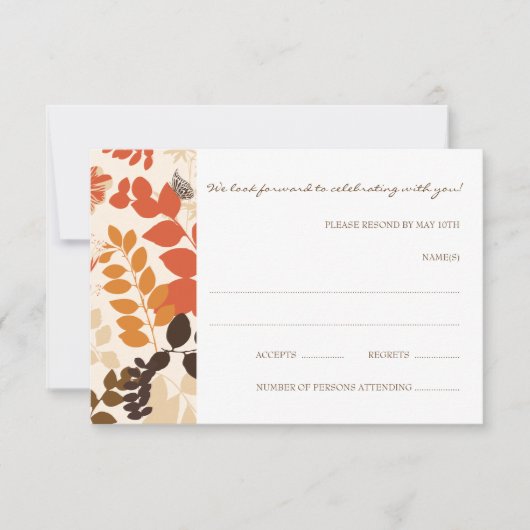 Carte de réponse RSVP pour mariage Collage de feui (Devant)