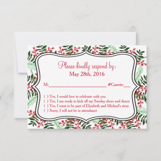 Carte de réponse RSVP pour mariage de Noël et des (Devant)
