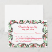 Carte de réponse RSVP pour mariage de Noël et des (Devant / Derrière)