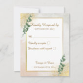 Carte de réponse RSVP pour mariage élégant vert et (Devant)
