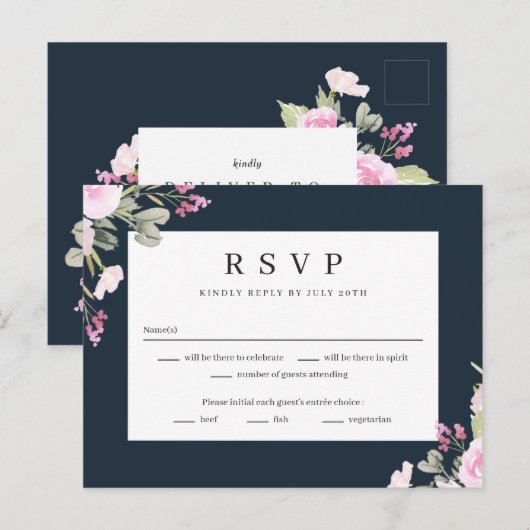 Carte de réponse RSVP pour mariage floral au jardi (Devant / Derrière)