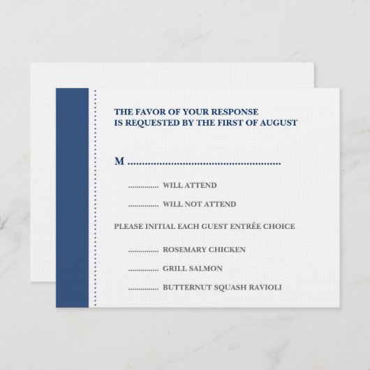 Carte de réponse RSVP pour mariage frontière bleu  (Devant / Derrière)