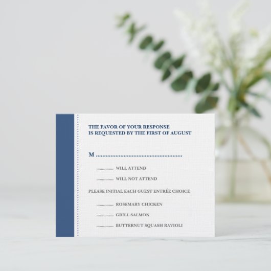 Carte de réponse RSVP pour mariage frontière bleu  (Debout devant)