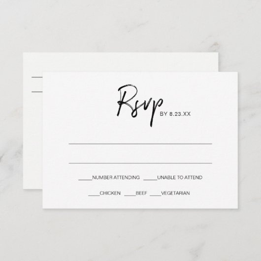 Carte de réponse RSVP pour mariage moderne | Noir (Devant / Derrière)