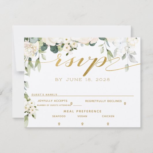 Carte de réponse RSVP pour mariage White Peony Epi (Devant)