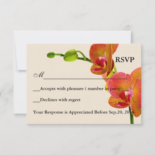 Carte de réponse RSVP pour Orchidées Orange Élégan (Devant)