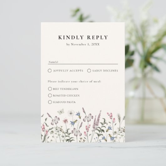 Carte de réponse RSVP pour repas floral (Debout devant)