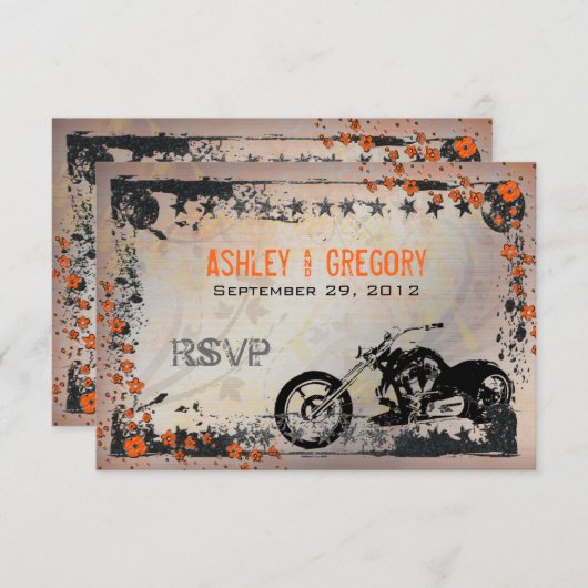 Carte de réponse RSVP pour un mariage de motards o (Devant / Derrière)