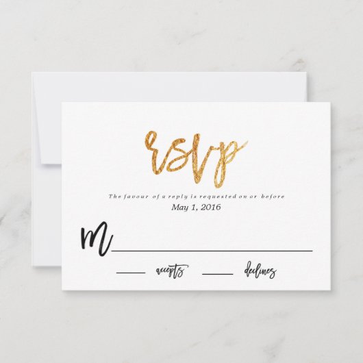 carte de réponse RSVP pour un mariage glamour mode (Devant)