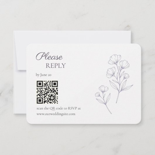 Carte de réponse RSVP Purple Script Line Art (Devant)