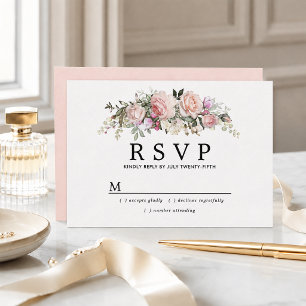 Carte de réponse RSVP Quinceanera florale rose pâl
