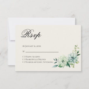 Carte de réponse RSVP Quinceanera florale verte