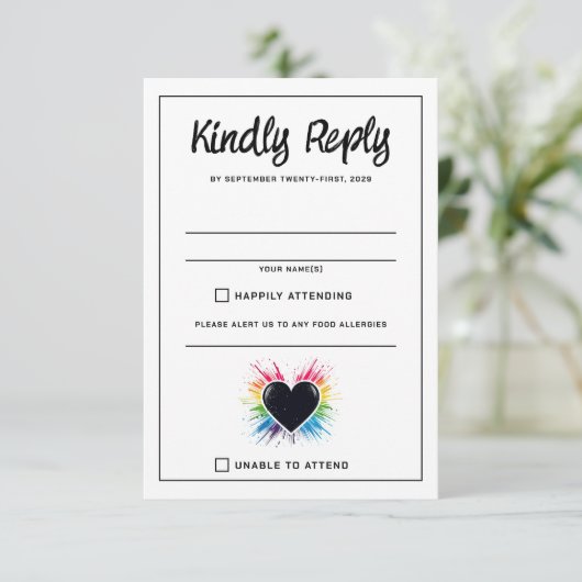 Carte de réponse RSVP Rainbow Burst (Debout devant)