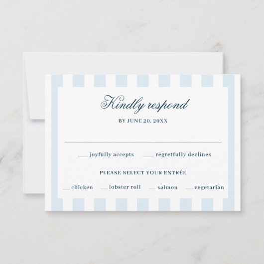 Carte de réponse RSVP rayée bleue (Devant)