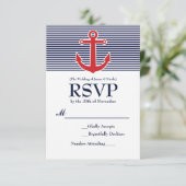 Carte de réponse RSVP rayée nautique Red Anchor (Debout devant)