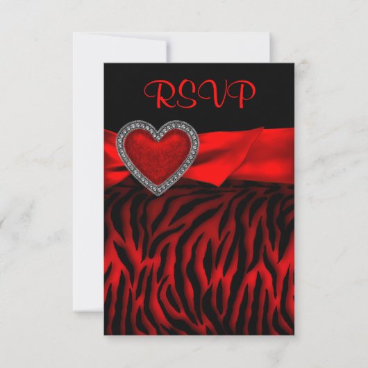 Carte de réponse RSVP Red Zebra Red Heart (Devant)