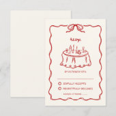 Carte de réponse RSVP rétro fantaisiste rouge dess (Devant / Derrière)
