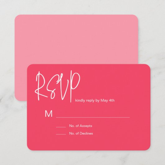 Carte de réponse RSVP rose (Devant / Derrière)
