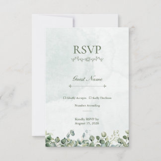 Carte de réponse RSVP Rose Blanche & Vert Sauge