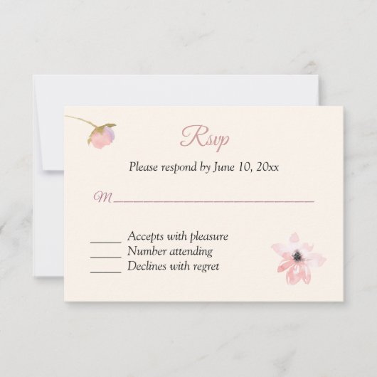 Carte de réponse RSVP Rose Blush (Devant)