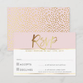 CARTE DE RÉPONSE RSVP rose blush pâle écriture dor (Devant / Derrière)