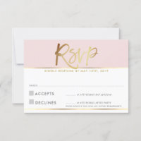 CARTE DE RÉPONSE RSVP rose blush pâle écriture dor