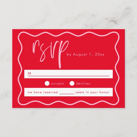 Carte de réponse RSVP rose et rouge moderne et aud (Devant)