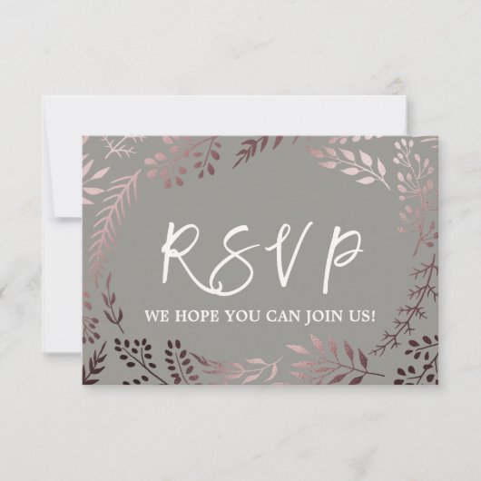 Carte de réponse RSVP Rose Gold et Gris Élégant po (Devant)